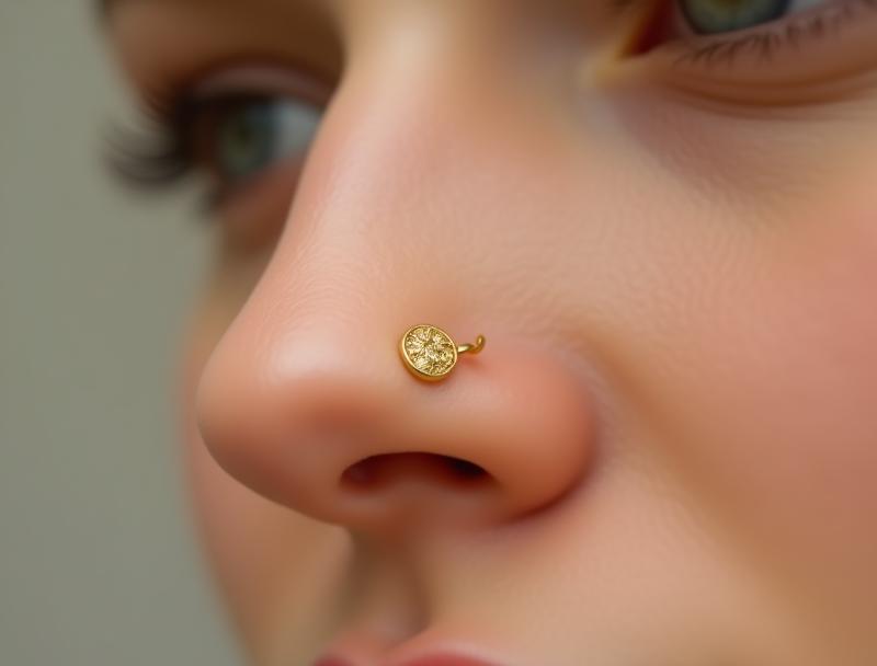 A small, delicate gold nose ring designed for understated elegance